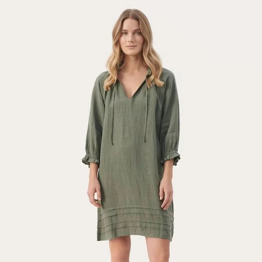 Short Linen Dress, Agave Green