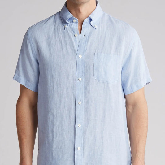 Short Sleeve Linen Shirt, Hydrangea