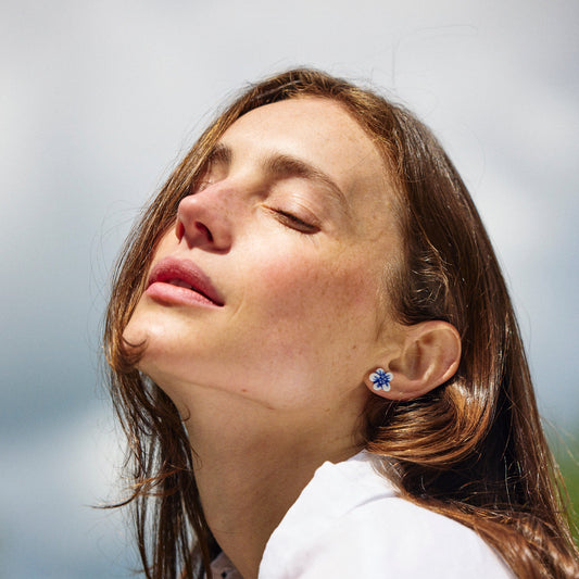 Flower Bloom Earrings, Blue and White