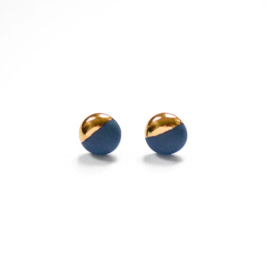 Gold Dipped Stud Earrings, Navy