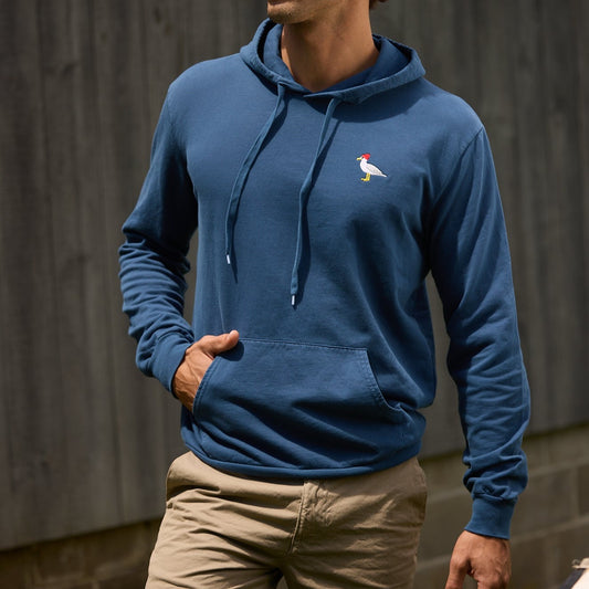 Embroidered Seagull Pullover Hoodie, Blue Steel
