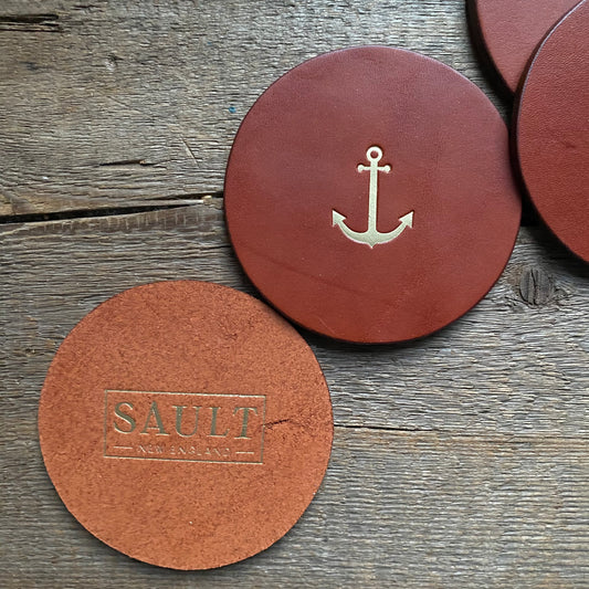 Leather Anchor Coasters, Chestnut