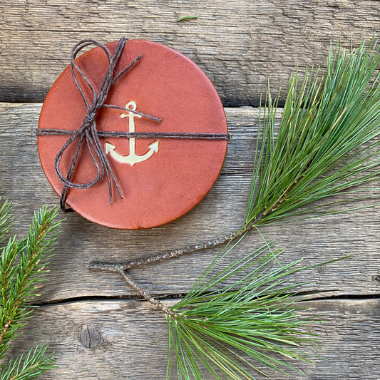 Leather Anchor Coasters, Chestnut