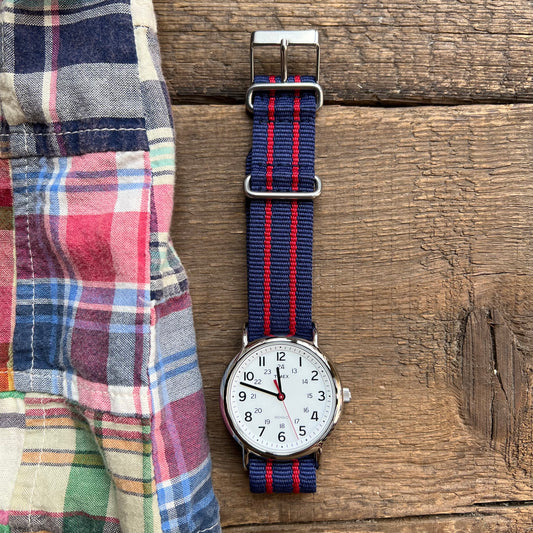 Weekender 38mm Fabric Strap Watch, Navy/Red Nato