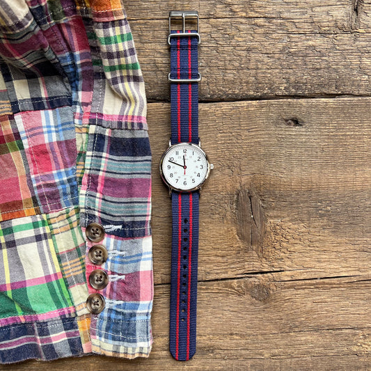Weekender 38mm Fabric Strap Watch, Navy/Red Nato