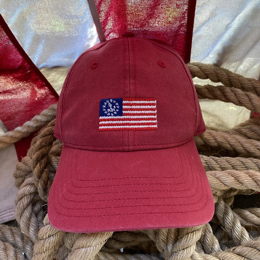 Nautical American Flag Needlepoint Cap, Weathered Red