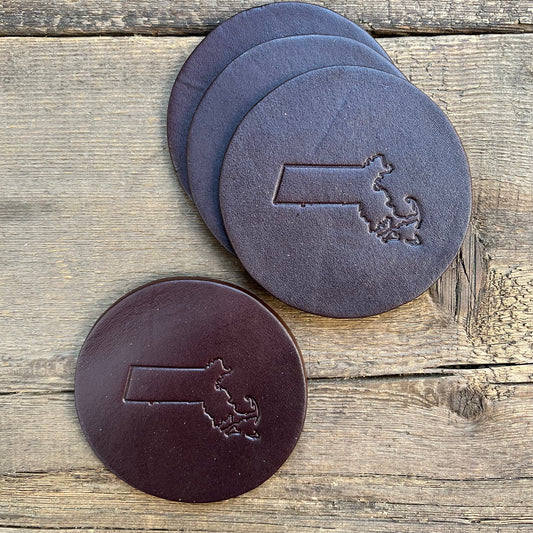 Leather MA Coasters, Dark Brown