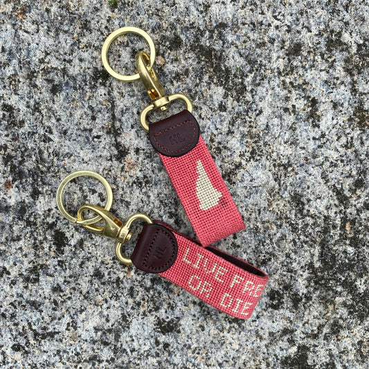 Live Free Or Die Key Fob, Dark Red/Silver