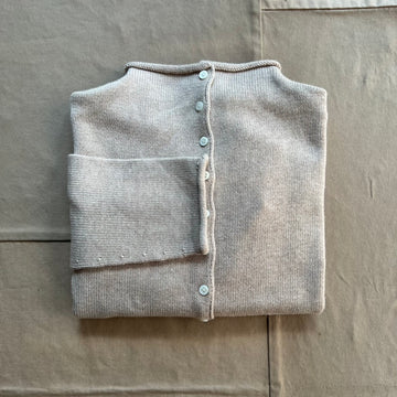 Taylor Roll Neck Cardigan in Cotton Cashmere, Vellum