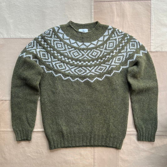 Fair Isle Yoke Crewneck Sweater, Scots Pine/Silver