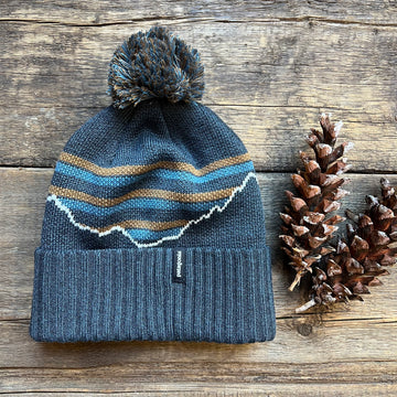 Powder Town Beanie, Fitz Roy Stripe Knit: Smolder Blue