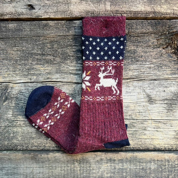 Holiday Deer Crew Socks, Wine