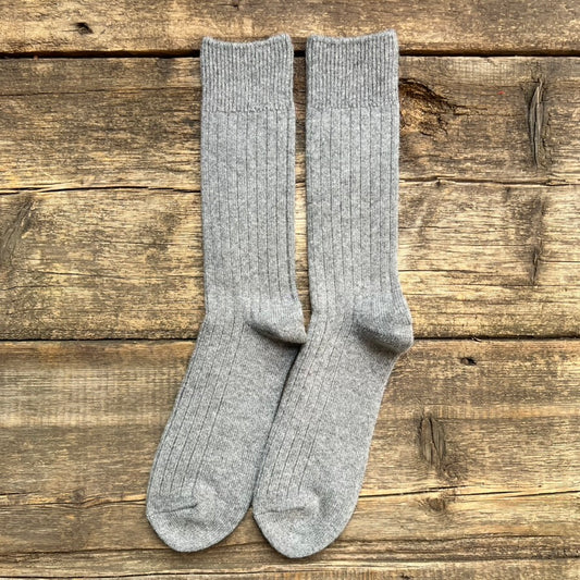 Cotton Wool Ribbed Crew Sock, Gray