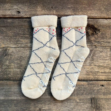 Merino Lamb's Wool Room Sock, Ecru/Blue