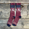 Holiday Deer Crew Socks, Wine
