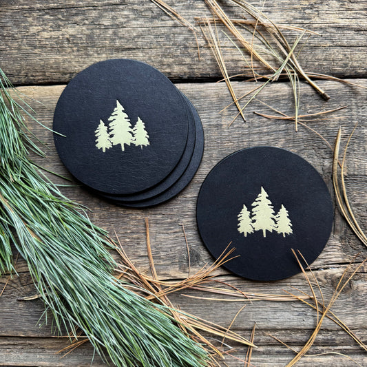 Leather Pine Tree Coasters, Black