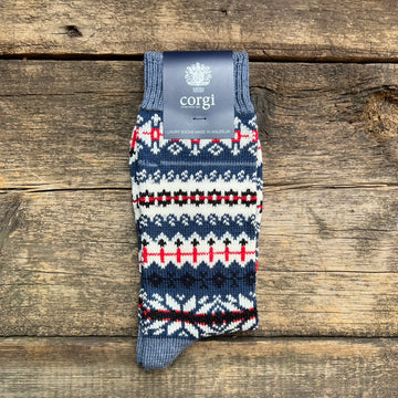 Faire Isle Wool/Cotton Socks, Denim