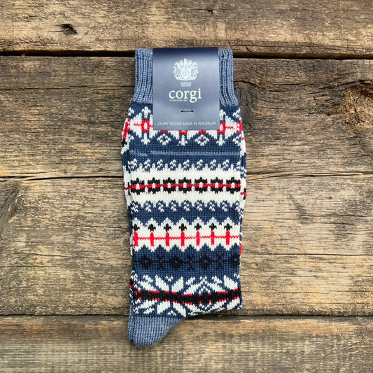 Faire Isle Wool/Cotton Socks, Denim