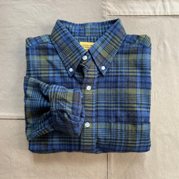 Madras Cotton Shirt, Indigo Olive Check