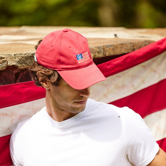 Nautical American Flag Needlepoint Cap, Weathered Red