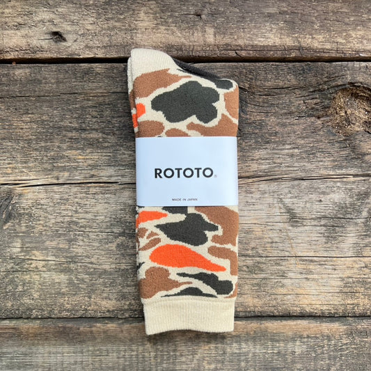 Pile Camo Crew Socks, Beige/Orange