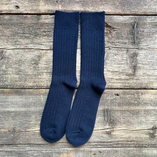 Cotton Wool Ribbed Crew Sock, Navy