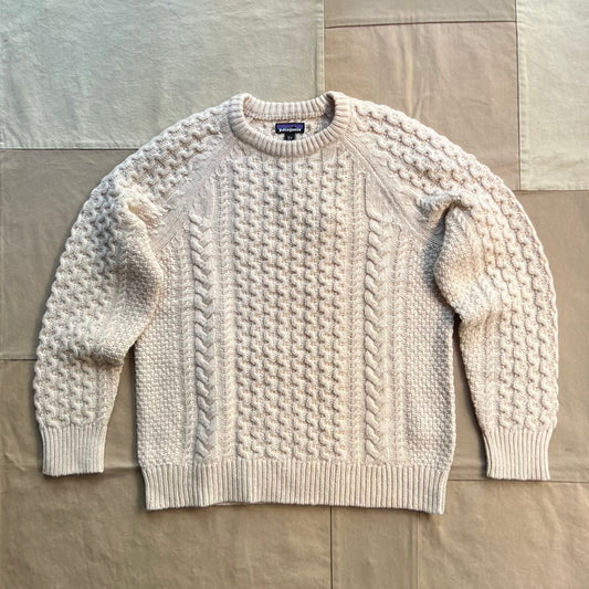 Recycled Wool-Blend Cable Knit Crewneck Sweater, NAT