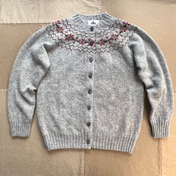 Women's Fair Isle Yoke High Button Sweater, Silver