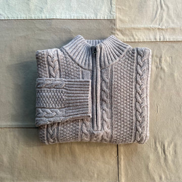Cable Knit 1/4 Zip Sweater, Taupe