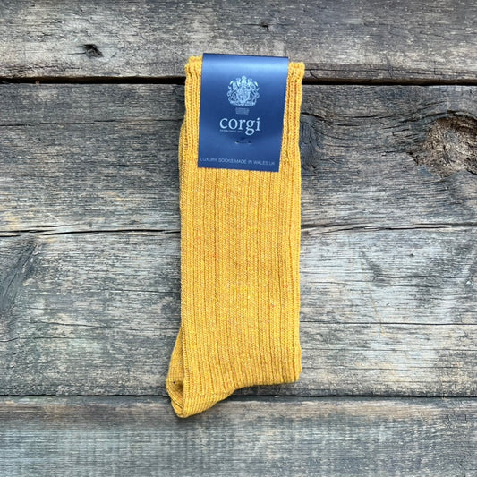 Plain Rib Donegal Wool Socks, Gold