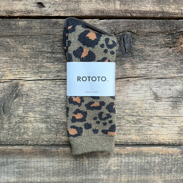 Pile Leopard Crew Socks, Dark Olive