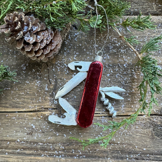 Swiss Army Knife Glass Ornament