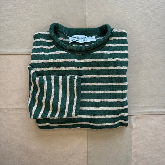 Nantucket Striped Roll Neck Sweater, Hunter Green/Khaki