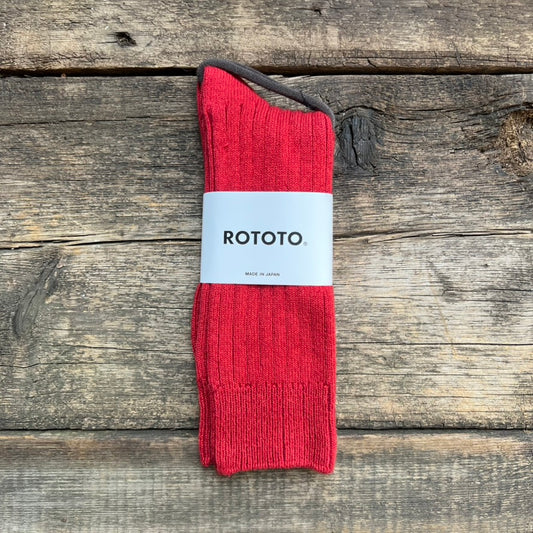 Cotton Wool Ribbed Crew Sock, Dark Red
