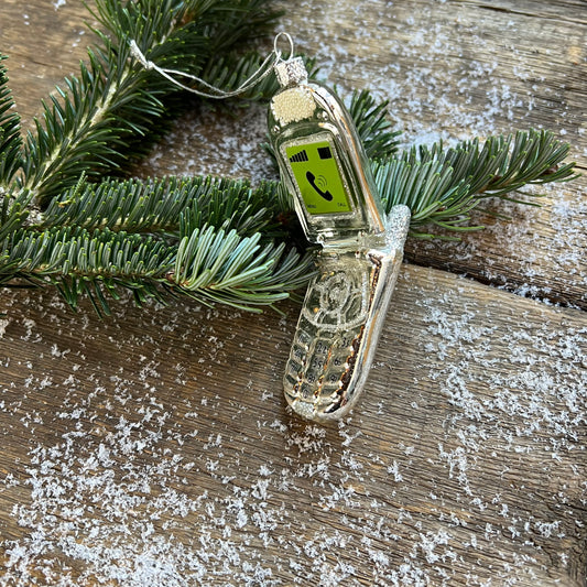 Flip Phone Glass Ornament