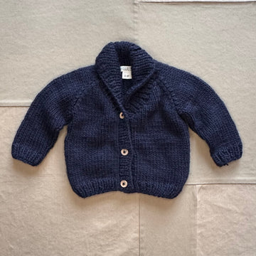 Kid Shawl Collar Indigo Cardigan