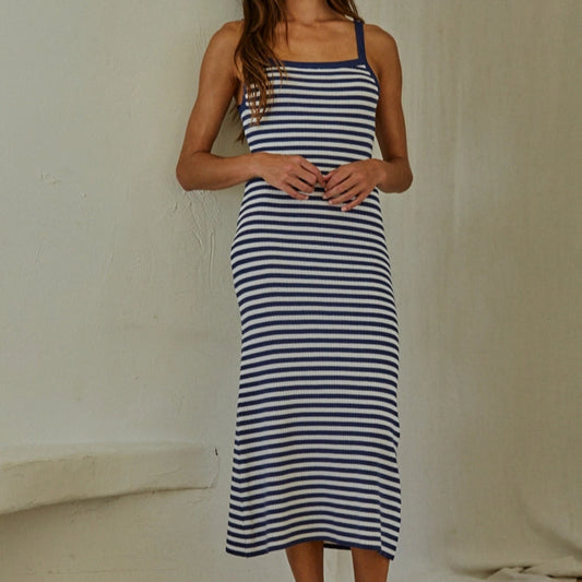 Knit Striped Dress, Cream/Navy