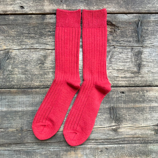 Cotton Wool Ribbed Crew Sock, Dark Red