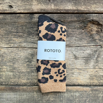 Pile Leopard Crew Socks, Dark Beige