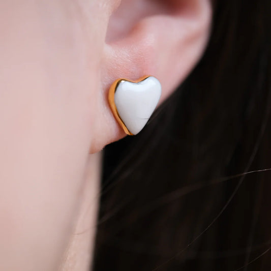 Heart Stud Earrings, White