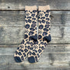 Pile Leopard Crew Socks, Dark Beige