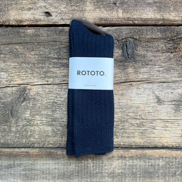 Cotton Wool Ribbed Crew Sock, Navy