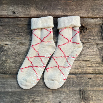 Merino Lamb's Wool Room Sock, Ecru/Red