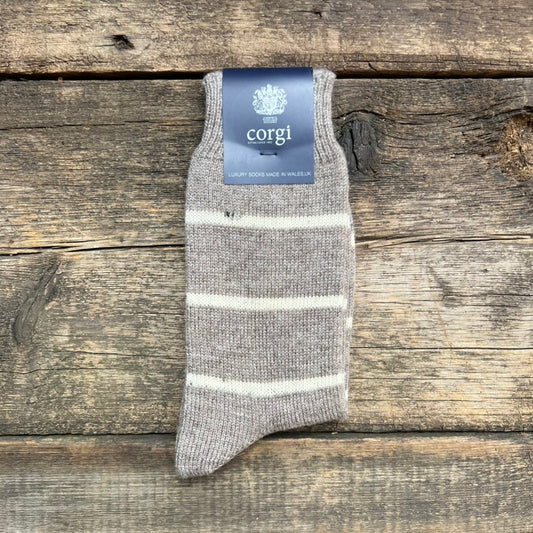 Pinstripe British Wool Socks, Stone