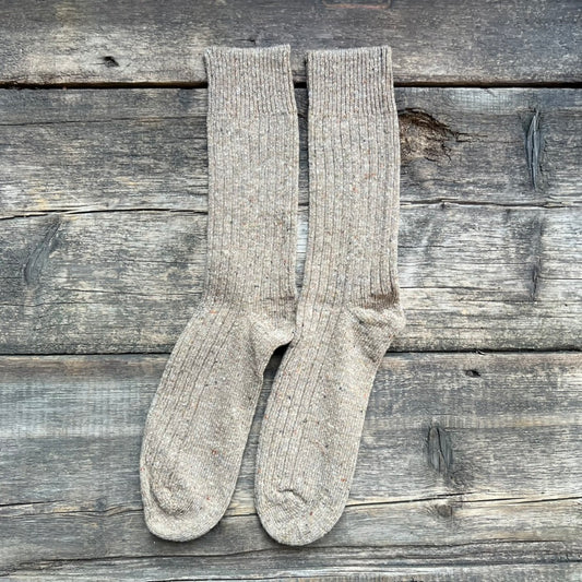 Plain Rib Donegal Wool Socks, Caramel
