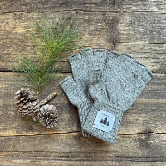 Fingerless Wool Gloves, Grey