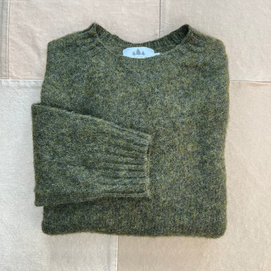 Brushed Wool Crew Sweater, Pine Shadow
