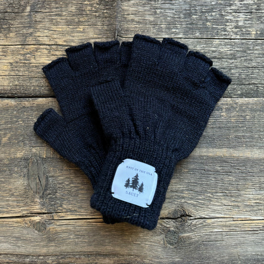 Fingerless Wool Gloves, Navy