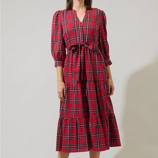 Boswell Tartan Plaid Yanis Button Up Midi Dress