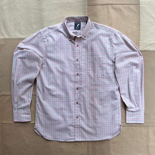 Multi-line Windowpane Plaid Shirt, Pink/Grey